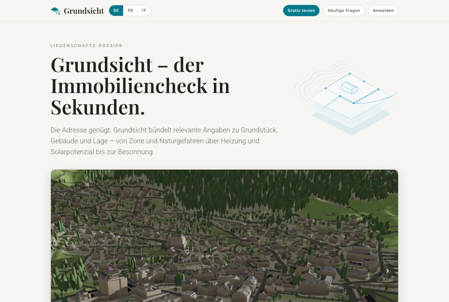 Grundsicht: originale 3D-Kartenansicht eines Grundstücks